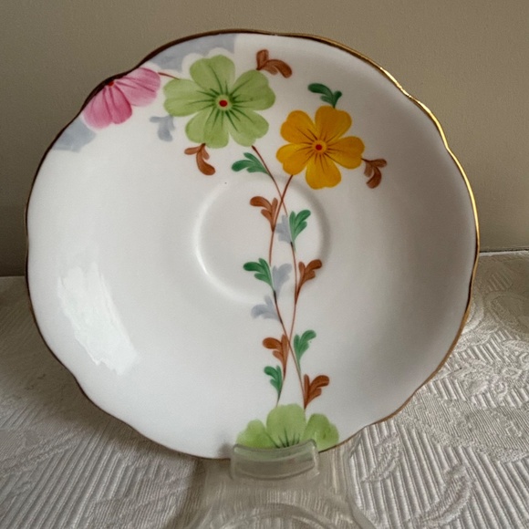 Aynsley Cup & Saucer with Green Handle - Picture 2 of 5